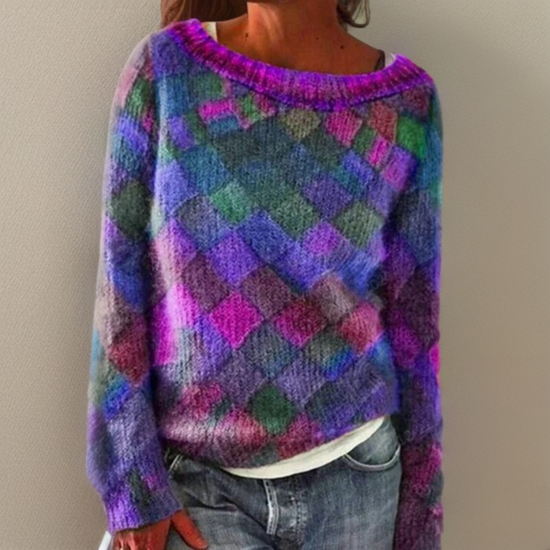 Jessy | Cozy, loose sweater with check pattern