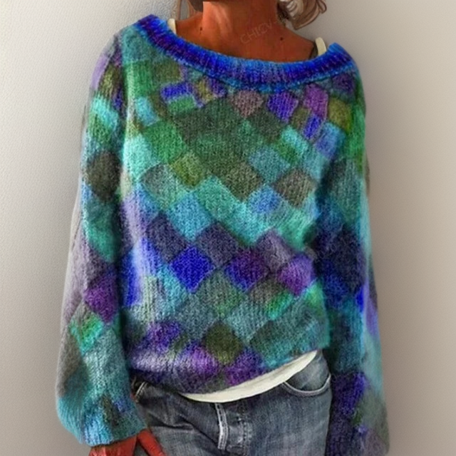 Azalea | Stylish, loose sweater with check pattern