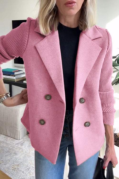 Blush Knit – Patchwork Sleeve Casual Coat