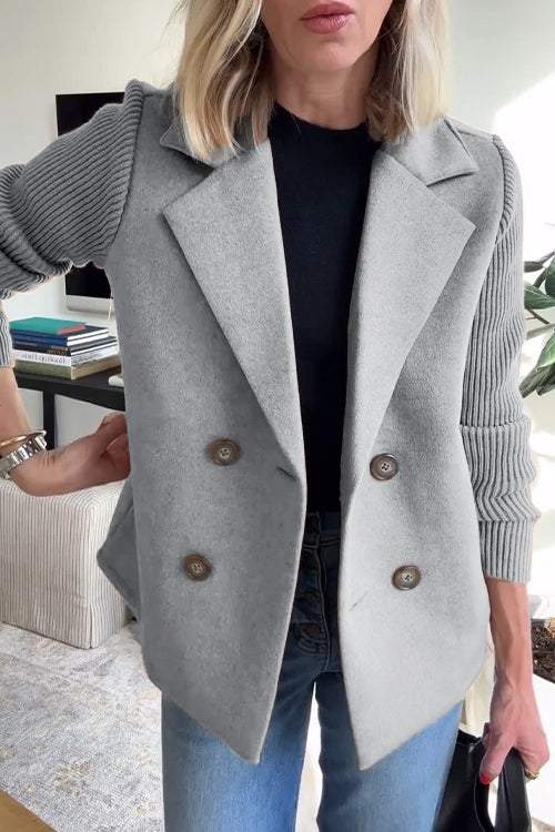 Cloudstone Knit – Patchwork Sleeve Casual Coat
