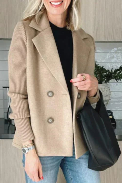 Latte Knit – Patchwork Sleeve Casual Coat