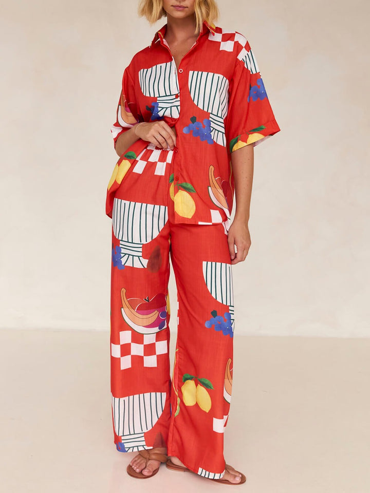 Rosie™ - Printed Shirt & Elastic Waist Pants Set