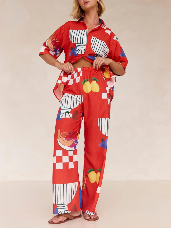 Rosie™ - Printed Shirt & Elastic Waist Pants Set