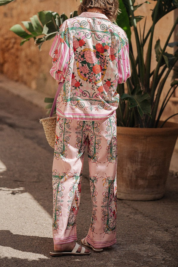 Juliette™ - Floral Charm Print Loose Blouse & Elastic Waist Pants Set