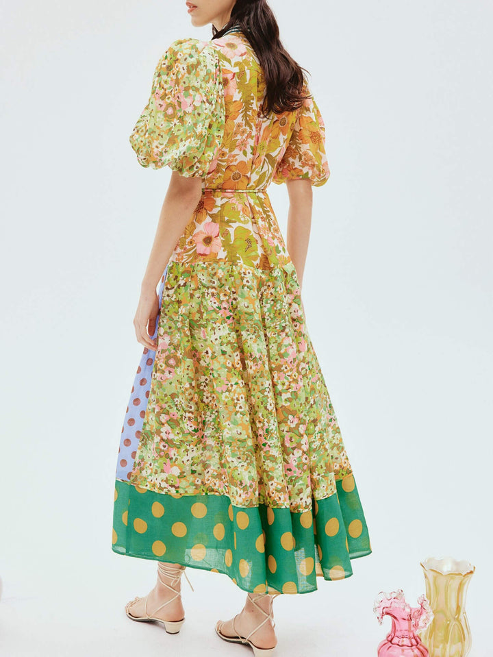 Emma™ - Retro Floral Puff Sleeve Midi Dress