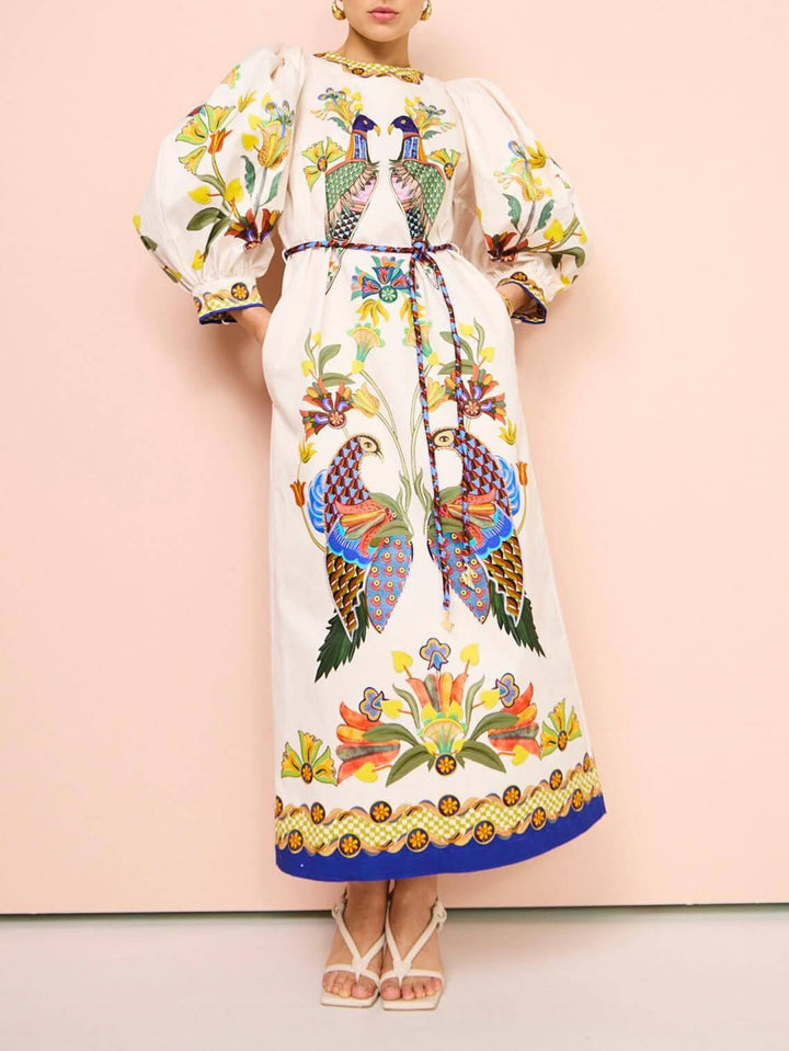 Lila™ - Fun Printed Puff Sleeve Midi Dress