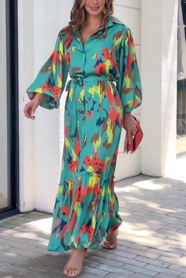 Celia™ - Multicolor Print Tie-Waist Maxi Dress