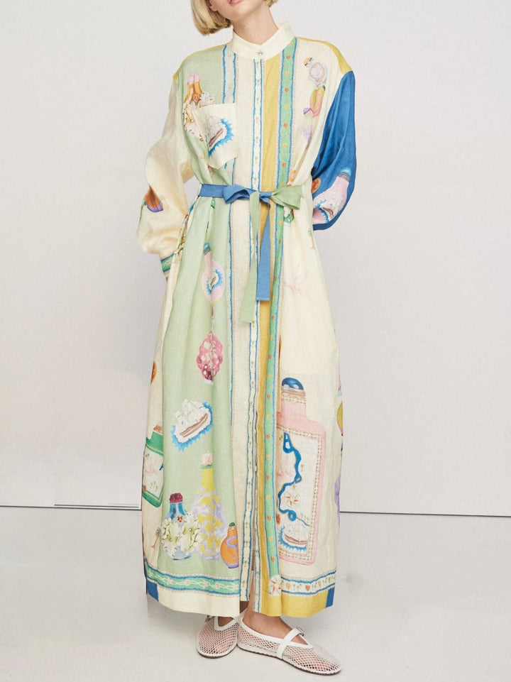 Zoe™ - Painting Print Lantern Sleeve Midi Dress