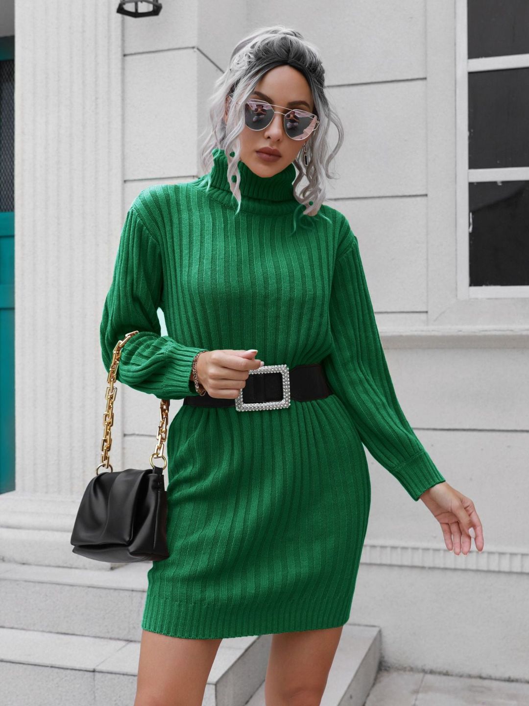 Ohnara Knitted Turtle Neck Sweater Dress