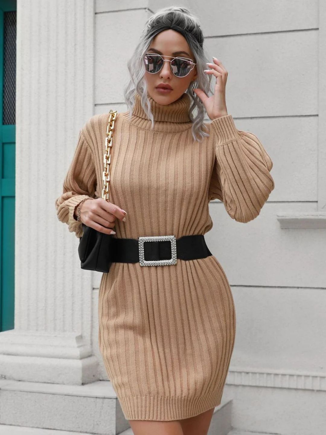 Ohnara Knitted Turtle Neck Sweater Dress