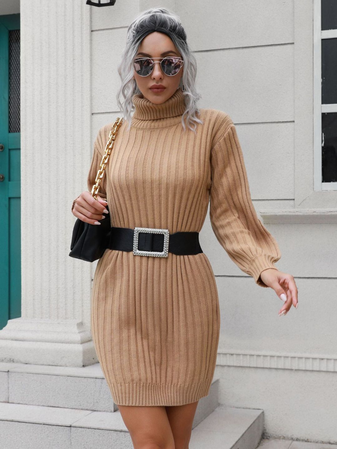 Ohnara Knitted Turtle Neck Sweater Dress