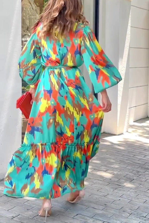 Celia™ - Multicolor Print Tie-Waist Maxi Dress