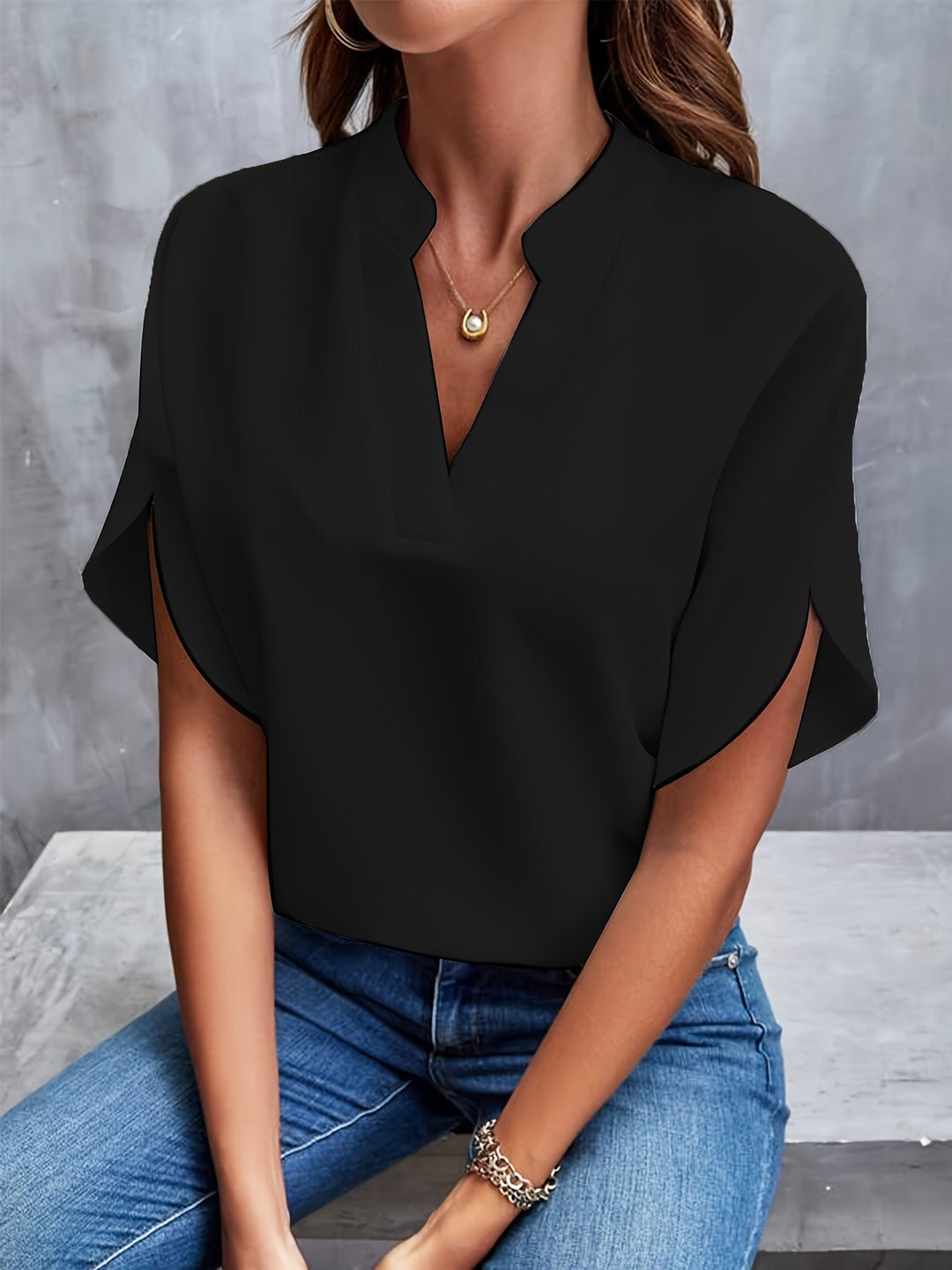 VIVIAN | Chic Split V-Neck Blouse