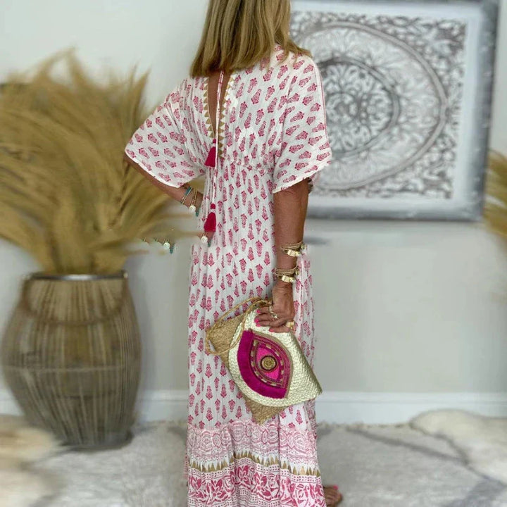 LILA BOHO V-NECK PRINTED MAXI DRESS