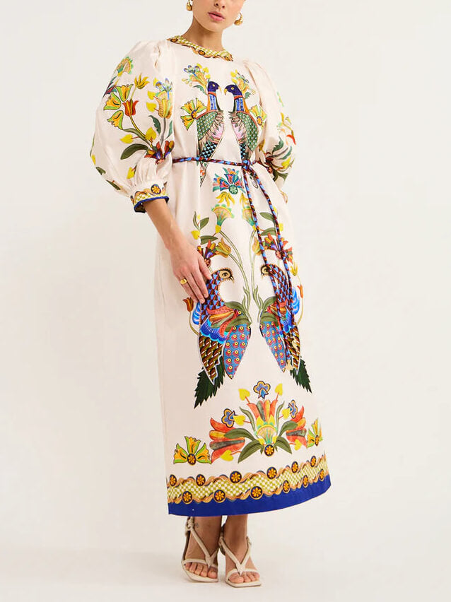 Lila™ - Fun Printed Puff Sleeve Midi Dress