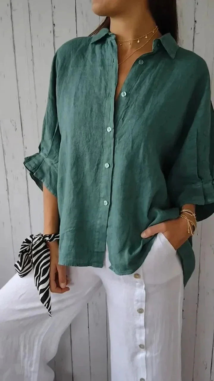 Kirra - Cotton & Linen Tie-Back Shirt