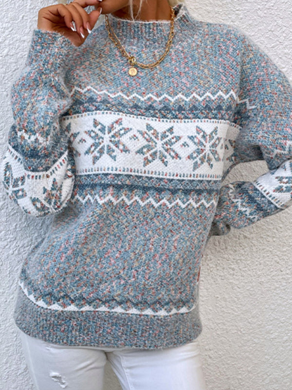 Windy Star | Knitted Half Turtleneck Snowflake Sweater