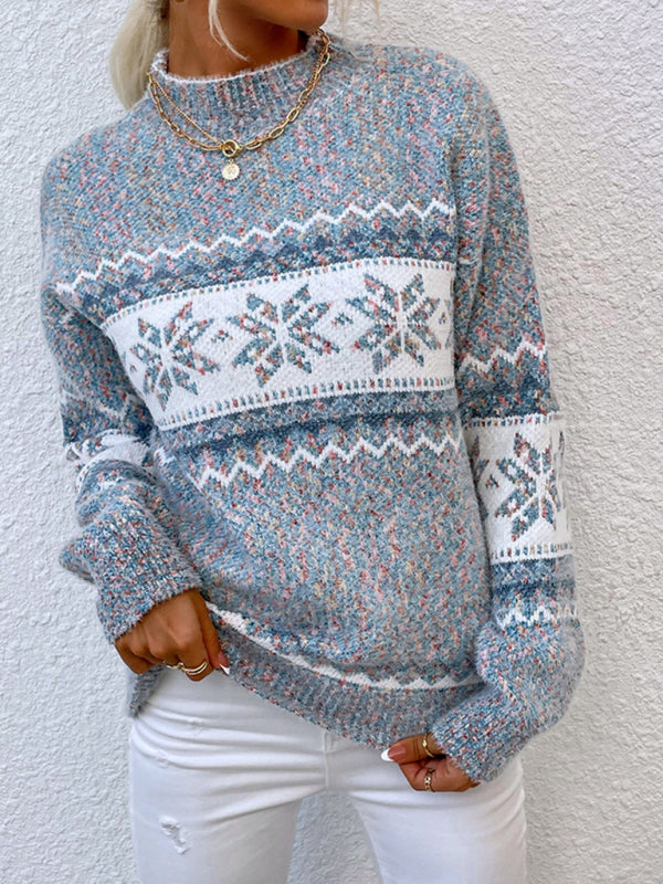 Windy Star | Knitted Half Turtleneck Snowflake Sweater