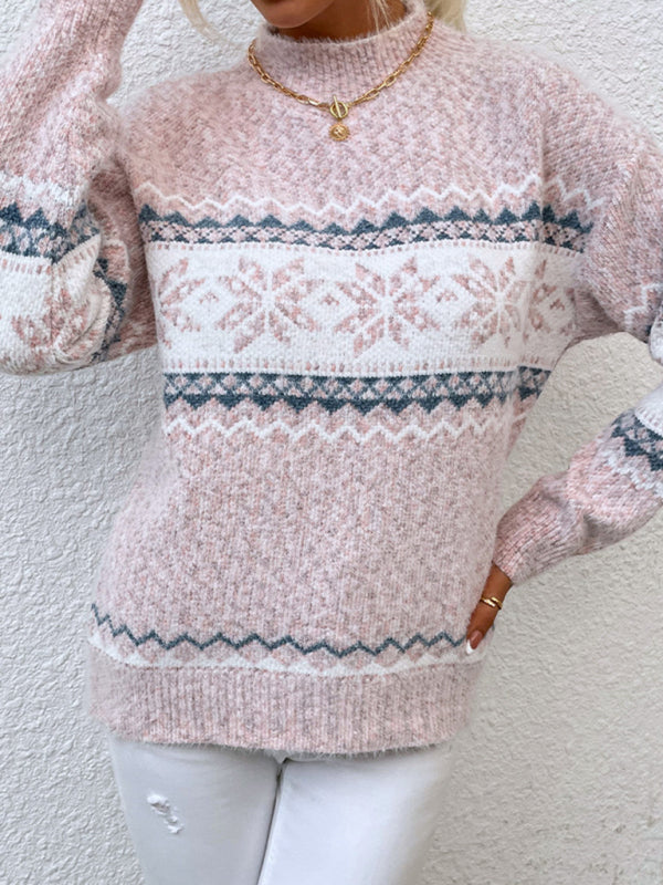 Windy Star | Knitted Half Turtleneck Snowflake Sweater