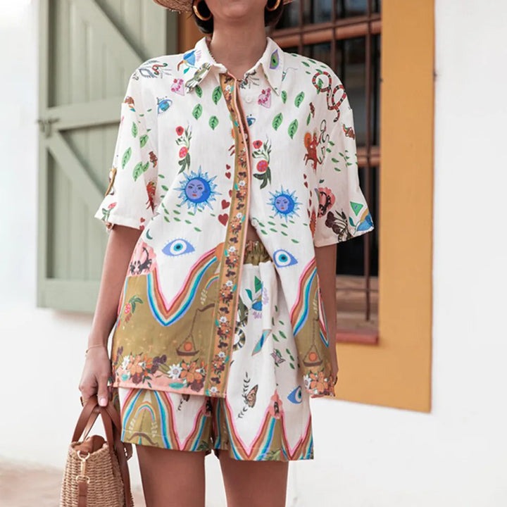 Vivienne™ - Sun Kiss Print Shirt & Shorts Set