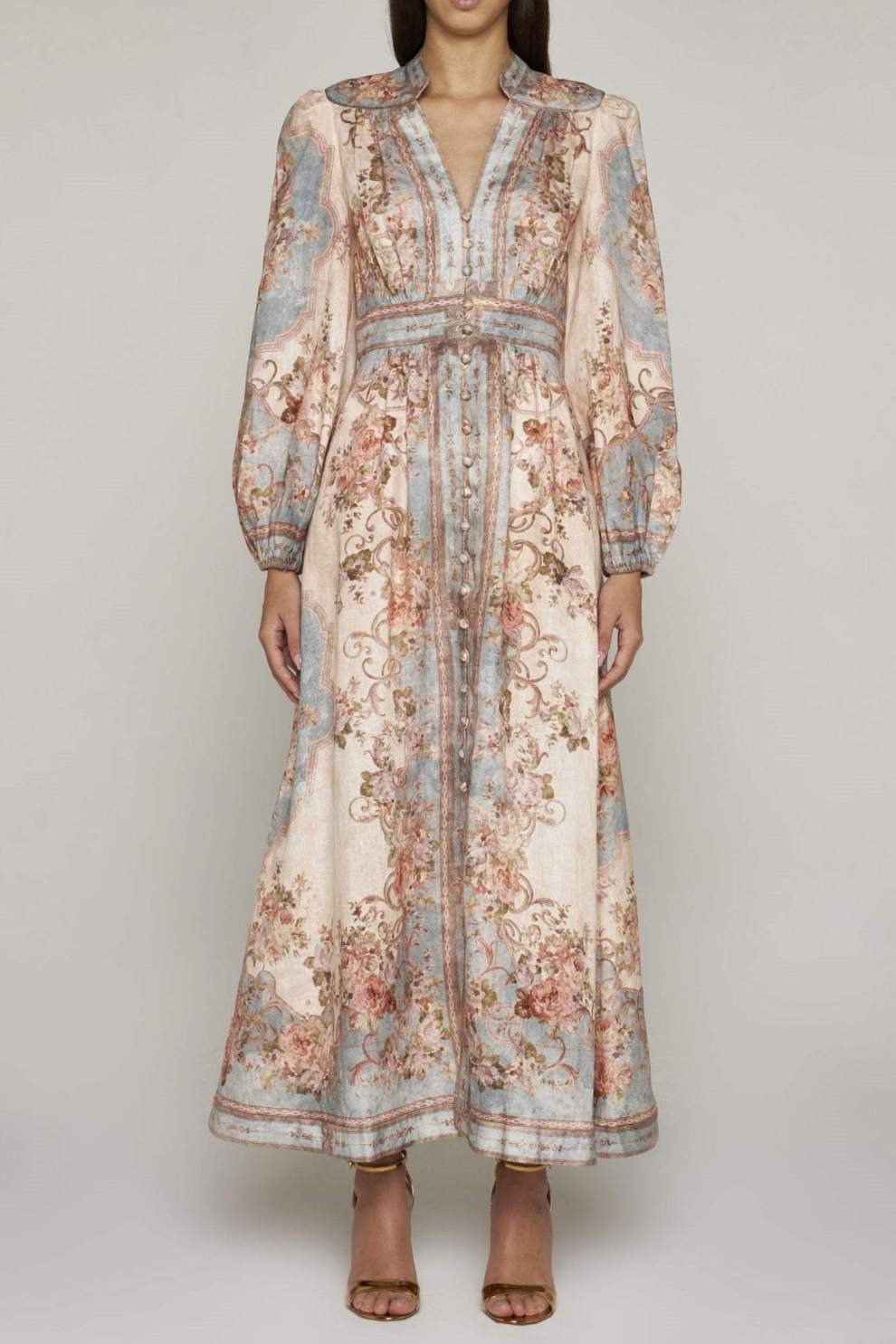 Nora™ - Floral Bohemian Print Balloon Sleeve Button Up Maxi Dress